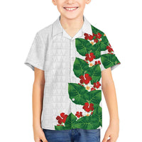 Hawaiian Taro Leaves-Hibiscus and Plumeria Family Matching Off Shoulder Maxi Dress and Hawaiian Shirt Polynesian Art-Kakau Tattoo White LT03 Son's Shirt White - Polynesian Pride