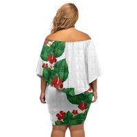 Hawaiian Taro Leaves-Hibiscus and Plumeria Family Matching Off Shoulder Short Dress and Hawaiian Shirt Polynesian Art-Kakau Tattoo White LT03 - Polynesian Pride