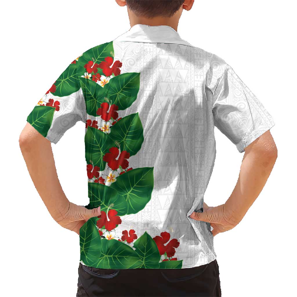 Hawaiian Taro Leaves-Hibiscus and Plumeria Family Matching Puletasi and Hawaiian Shirt Polynesian Art-Kakau Tattoo White LT03 - Polynesian Pride