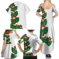 Hawaiian Taro Leaves-Hibiscus and Plumeria Family Matching Summer Maxi Dress and Hawaiian Shirt Polynesian Art-Kakau Tattoo White LT03 - Polynesian Pride