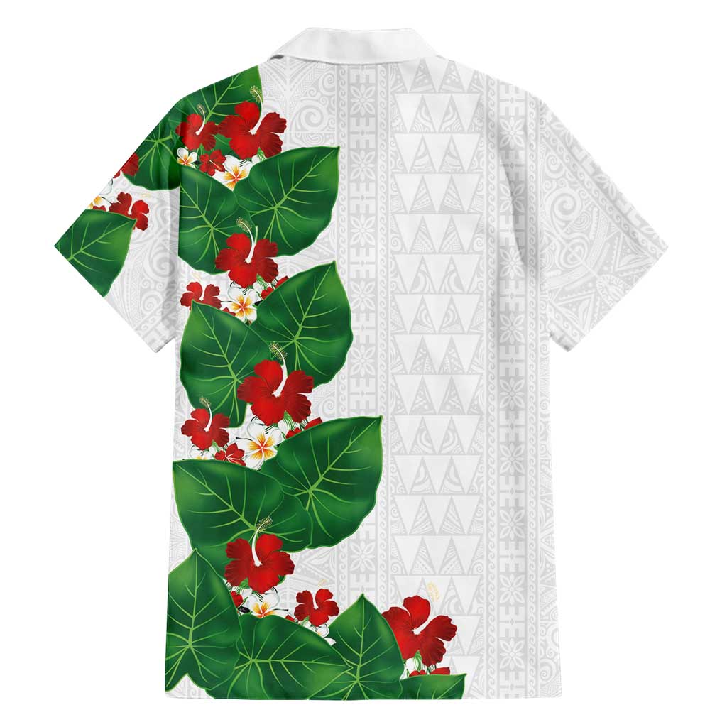 Hawaiian Taro Leaves-Hibiscus and Plumeria Family Matching Summer Maxi Dress and Hawaiian Shirt Polynesian Art-Kakau Tattoo White LT03 - Polynesian Pride