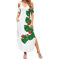 Hawaiian Taro Leaves-Hibiscus and Plumeria Family Matching Summer Maxi Dress and Hawaiian Shirt Polynesian Art-Kakau Tattoo White LT03 Mom's Dress White - Polynesian Pride