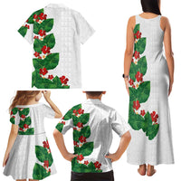 Hawaiian Taro Leaves-Hibiscus and Plumeria Family Matching Tank Maxi Dress and Hawaiian Shirt Polynesian Art-Kakau Tattoo White LT03 - Polynesian Pride