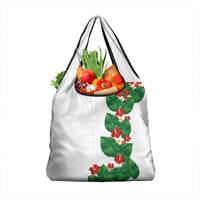 Hawaiian Taro Leaves-Hibiscus and Plumeria Grocery Bag Polynesian Art-Kakau Tattoo White