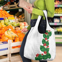 Hawaiian Taro Leaves-Hibiscus and Plumeria Grocery Bag Polynesian Art-Kakau Tattoo White