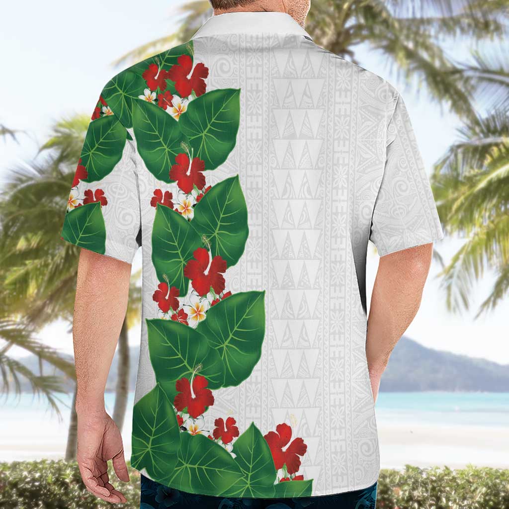 Hawaiian Taro Leaves-Hibiscus and Plumeria Hawaiian Shirt Polynesian Art-Kakau Tattoo White LT03 - Polynesian Pride