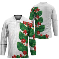 Hawaiian Taro Leaves-Hibiscus and Plumeria Hockey Jersey Polynesian Art-Kakau Tattoo White LT03 - Polynesian Pride