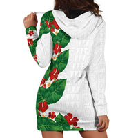 Hawaiian Taro Leaves-Hibiscus and Plumeria Hoodie Dress Polynesian Art-Kakau Tattoo White LT03 - Polynesian Pride