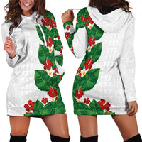 Hawaiian Taro Leaves-Hibiscus and Plumeria Hoodie Dress Polynesian Art-Kakau Tattoo White LT03 - Polynesian Pride