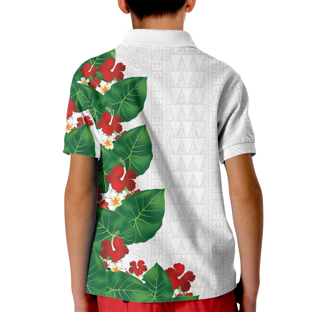 Hawaiian Taro Leaves-Hibiscus and Plumeria Kid Polo Shirt Polynesian Art-Kakau Tattoo White LT03 - Polynesian Pride