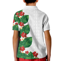 Hawaiian Taro Leaves-Hibiscus and Plumeria Kid Polo Shirt Polynesian Art-Kakau Tattoo White LT03 - Polynesian Pride