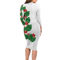 Hawaiian Taro Leaves-Hibiscus and Plumeria Long Sleeve Bodycon Dress Polynesian Art-Kakau Tattoo White LT03 - Polynesian Pride