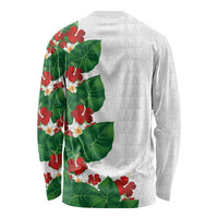 Hawaiian Taro Leaves-Hibiscus and Plumeria Long Sleeve Shirt Polynesian Art-Kakau Tattoo White