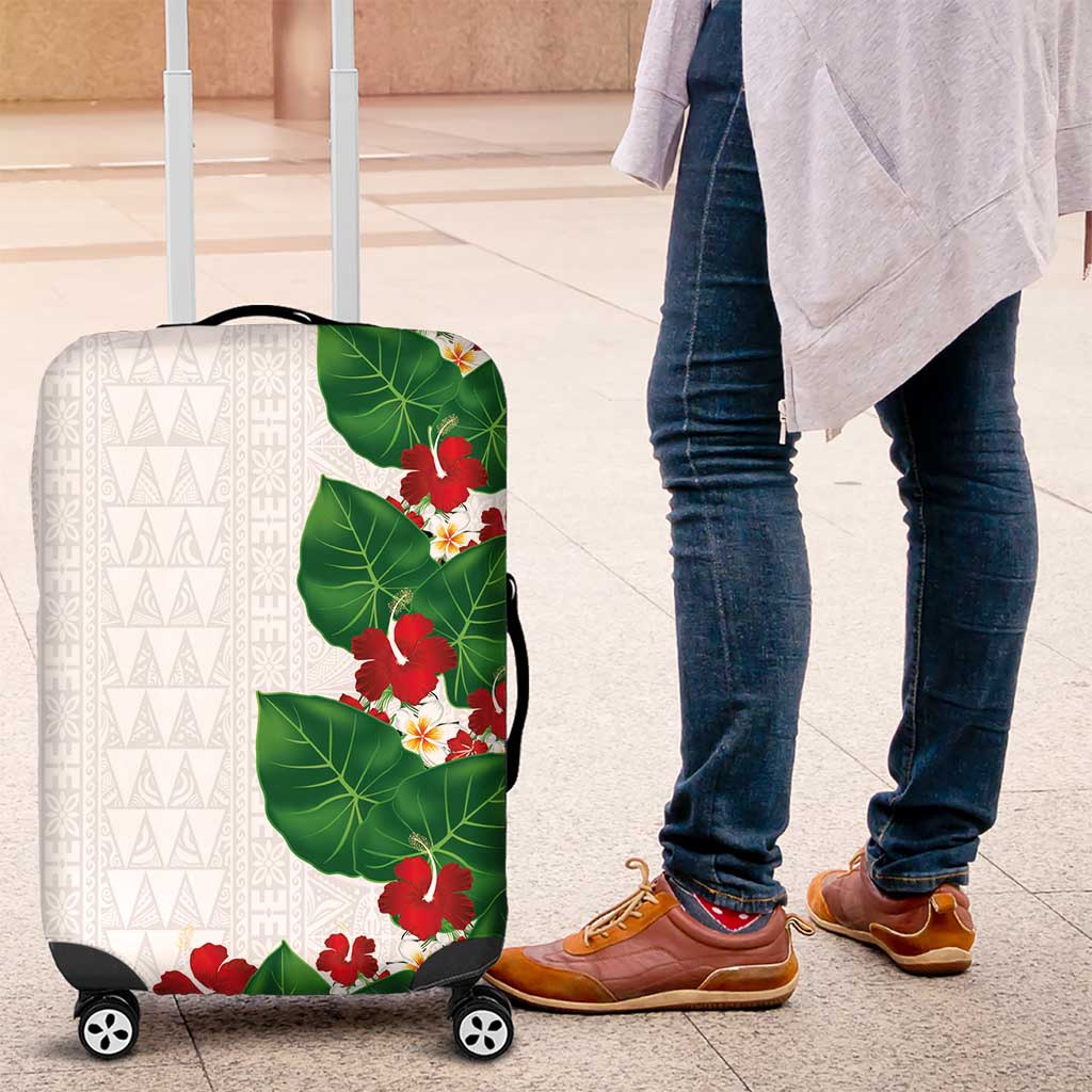Hawaiian Taro Leaves-Hibiscus and Plumeria Luggage Cover Polynesian Art-Kakau Tattoo White LT03 White - Polynesian Pride