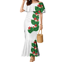 Hawaiian Taro Leaves-Hibiscus and Plumeria Mermaid Dress Polynesian Art-Kakau Tattoo White LT03 Women White - Polynesian Pride