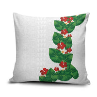 Hawaiian Taro Leaves-Hibiscus and Plumeria Pillow Cover Polynesian Art-Kakau Tattoo White