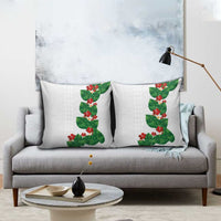 Hawaiian Taro Leaves-Hibiscus and Plumeria Pillow Cover Polynesian Art-Kakau Tattoo White