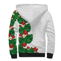 Hawaiian Taro Leaves-Hibiscus and Plumeria Sherpa Hoodie Polynesian Art-Kakau Tattoo White LT03 - Polynesian Pride