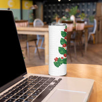 Hawaiian Taro Leaves-Hibiscus and Plumeria Skinny Tumbler Polynesian Art-Kakau Tattoo White LT03 - Polynesian Pride