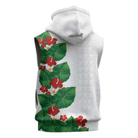 Hawaiian Taro Leaves-Hibiscus and Plumeria Sleeveless Zip Hoodie Polynesian Art-Kakau Tattoo White LT03 - Polynesian Pride