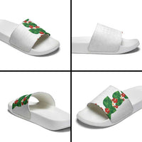 Hawaiian Taro Leaves-Hibiscus and Plumeria Slide Sandals Polynesian Art-Kakau Tattoo White