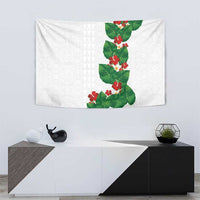 Hawaiian Taro Leaves-Hibiscus and Plumeria Tapestry Polynesian Art-Kakau Tattoo White