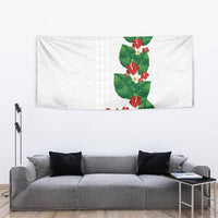 Hawaiian Taro Leaves-Hibiscus and Plumeria Tapestry Polynesian Art-Kakau Tattoo White