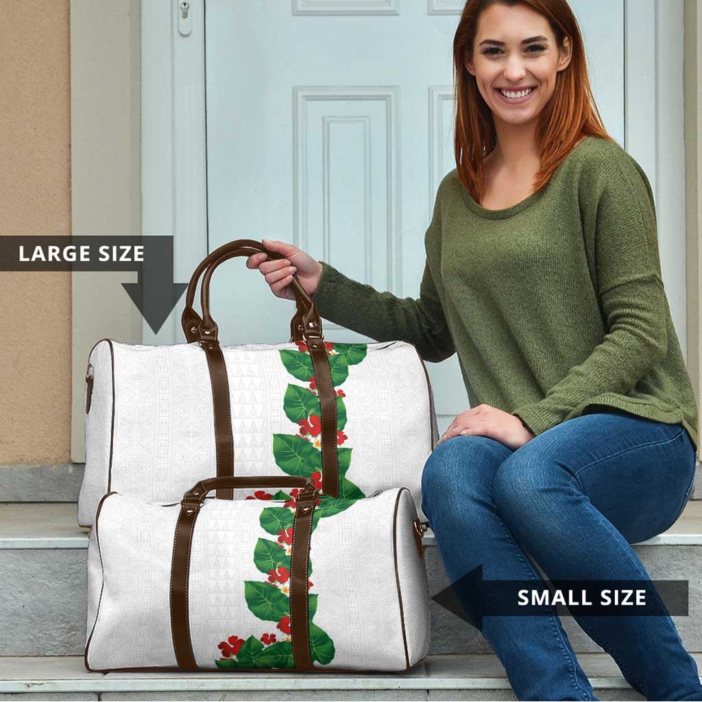 Hawaiian Taro Leaves-Hibiscus and Plumeria Travel Bag Polynesian Art-Kakau Tattoo White