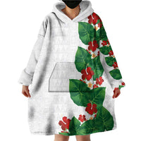 Hawaiian Taro Leaves-Hibiscus and Plumeria Wearable Blanket Hoodie Polynesian Art-Kakau Tattoo White LT03 - Polynesian Pride