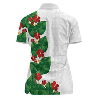 Hawaiian Taro Leaves-Hibiscus and Plumeria Women Polo Shirt Polynesian Art-Kakau Tattoo White LT03 - Polynesian Pride