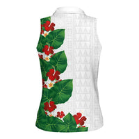 Hawaiian Taro Leaves-Hibiscus and Plumeria Women Sleeveless Polo Shirt Polynesian Art-Kakau Tattoo White LT03 - Polynesian Pride
