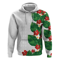 Hawaiian Taro Leaves-Hibiscus and Plumeria Zip Hoodie Polynesian Art-Kakau Tattoo White LT03 Pullover Hoodie White - Polynesian Pride