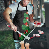 Hawaiian Taro Leaves-Hibiscus and Plumeria Apron Polynesian Art-Kakau Tattoo Black