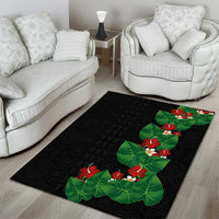 Hawaiian Taro Leaves-Hibiscus and Plumeria Area Rug Polynesian Art-Kakau Tattoo Black