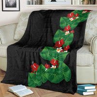 Hawaiian Taro Leaves-Hibiscus and Plumeria Blanket Polynesian Art-Kakau Tattoo Black
