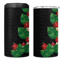 Hawaiian Taro Leaves-Hibiscus and Plumeria 4 in 1 Can Cooler Tumbler Polynesian Art-Kakau Tattoo Black LT03 One Size: 16 oz Black - Polynesian Pride
