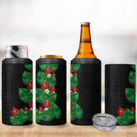 Hawaiian Taro Leaves-Hibiscus and Plumeria 4 in 1 Can Cooler Tumbler Polynesian Art-Kakau Tattoo Black LT03 - Polynesian Pride