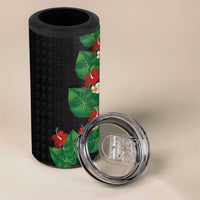 Hawaiian Taro Leaves-Hibiscus and Plumeria 4 in 1 Can Cooler Tumbler Polynesian Art-Kakau Tattoo Black LT03 - Polynesian Pride