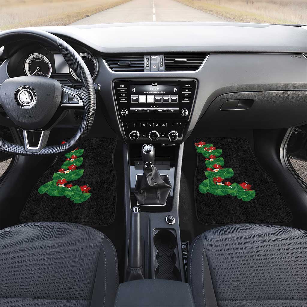 Hawaiian Taro Leaves-Hibiscus and Plumeria Car Mats Polynesian Art-Kakau Tattoo Black