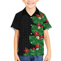 Hawaiian Taro Leaves-Hibiscus and Plumeria Family Matching Off The Shoulder Long Sleeve Dress and Hawaiian Shirt Polynesian Art-Kakau Tattoo Black LT03 Son's Shirt Black - Polynesian Pride
