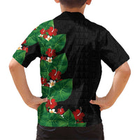 Hawaiian Taro Leaves-Hibiscus and Plumeria Family Matching Short Sleeve Bodycon Dress and Hawaiian Shirt Polynesian Art-Kakau Tattoo Black LT03 - Polynesian Pride