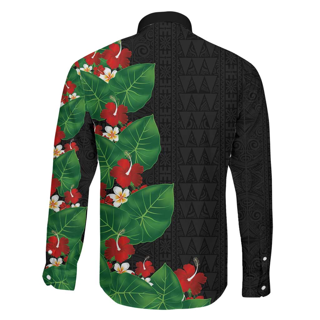 Hawaiian Taro Leaves-Hibiscus and Plumeria Family Matching Tank Maxi Dress and Hawaiian Shirt Polynesian Art-Kakau Tattoo Black LT03 - Polynesian Pride