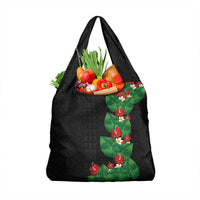 Hawaiian Taro Leaves-Hibiscus and Plumeria Grocery Bag Polynesian Art-Kakau Tattoo Black LT03 1-pack One Size Black - Polynesian Pride