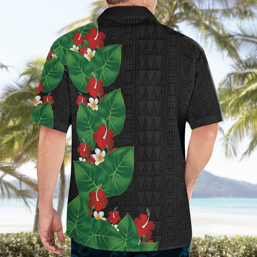 Hawaiian Taro Leaves-Hibiscus and Plumeria Hawaiian Shirt Polynesian Art-Kakau Tattoo Black LT03 - Polynesian Pride