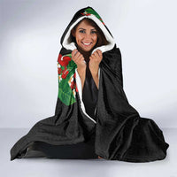 Hawaiian Taro Leaves-Hibiscus and Plumeria Hooded Blanket Polynesian Art-Kakau Tattoo Black