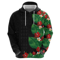 Hawaiian Taro Leaves-Hibiscus and Plumeria Hoodie Polynesian Art-Kakau Tattoo Black LT03 - Polynesian Pride