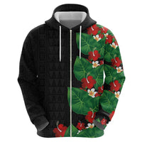 Hawaiian Taro Leaves-Hibiscus and Plumeria Hoodie Polynesian Art-Kakau Tattoo Black LT03 - Polynesian Pride