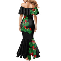 Hawaiian Taro Leaves-Hibiscus and Plumeria Mermaid Dress Polynesian Art-Kakau Tattoo Black LT03 - Polynesian Pride