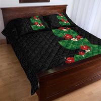 Hawaiian Taro Leaves-Hibiscus and Plumeria Quilt Bed Set Polynesian Art-Kakau Tattoo Black