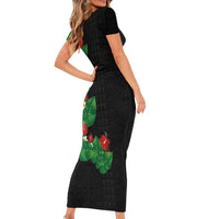 Hawaiian Taro Leaves-Hibiscus and Plumeria Short Sleeve Bodycon Dress Polynesian Art-Kakau Tattoo Black LT03 - Polynesian Pride